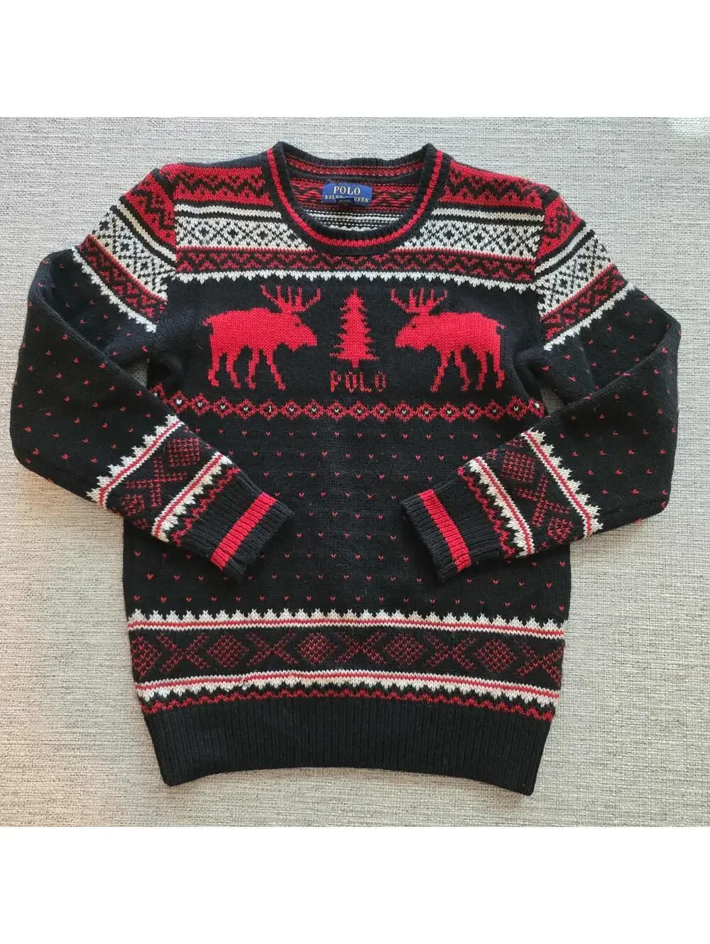 Polo Ralph Lauren Boys Sweater Moose Christmas Fair Isle Holiday Size 7